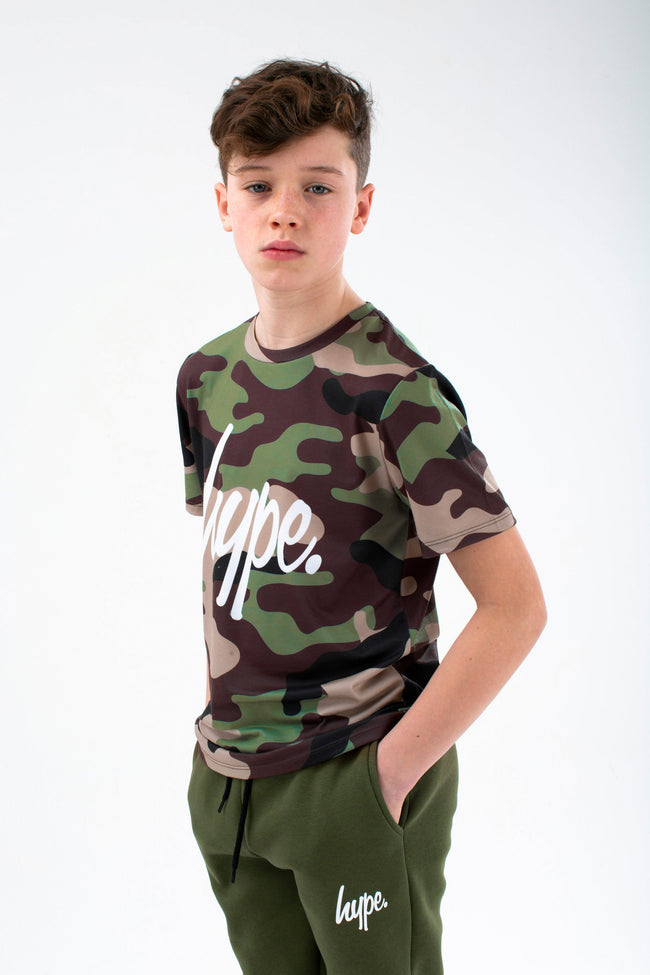 HYPE BOYS KHAKI CLASSIC CAMO SCRIPT TEE & JOGGER SET