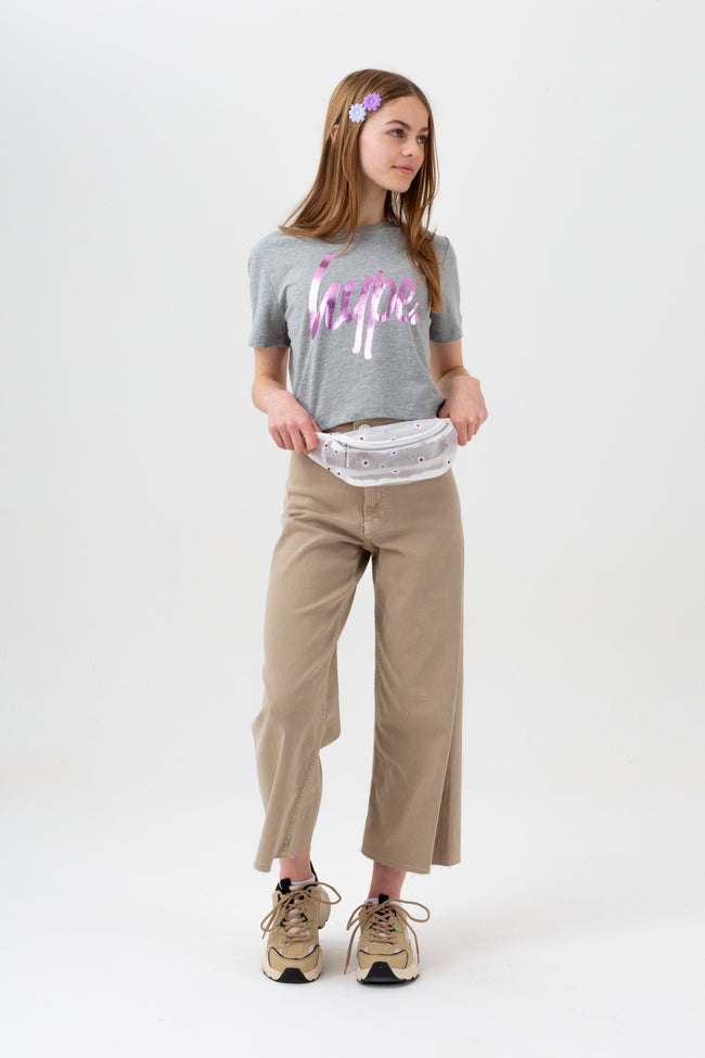 HYPE GIRLS GREY PRINCESS SCRIPT CROP T-SHIRT