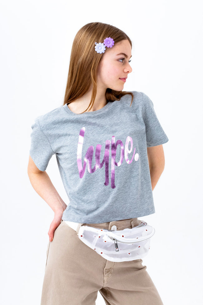 HYPE GIRLS GREY PRINCESS SCRIPT CROP T-SHIRT