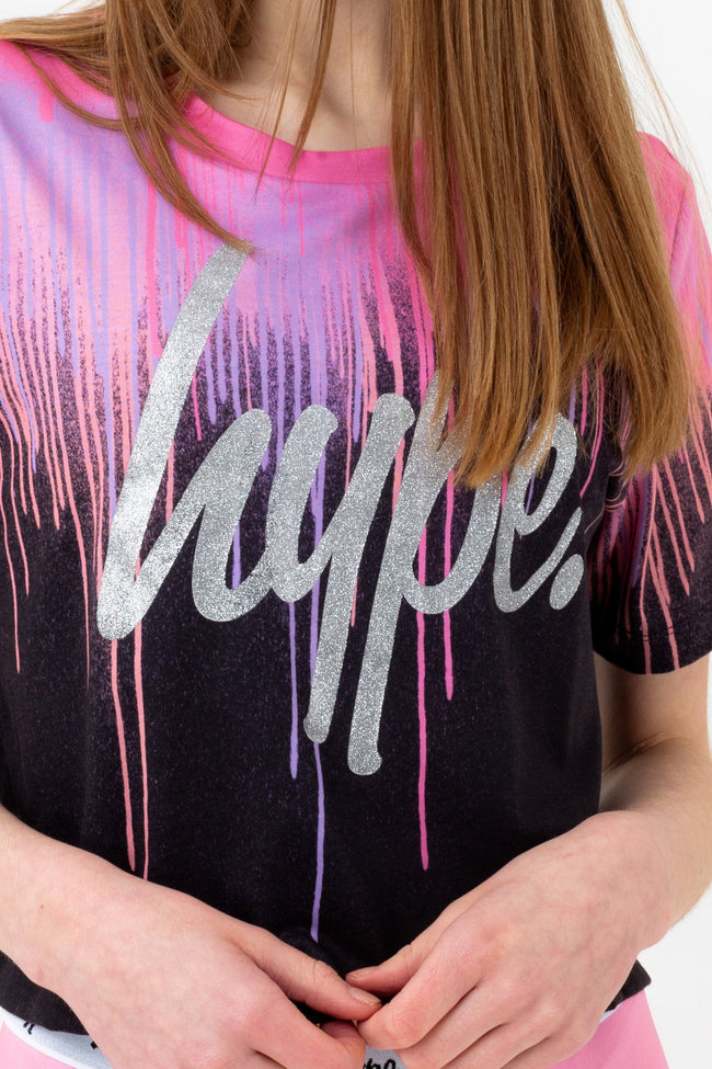 HYPE GIRLS PINK DRIPS SCRIPT CROP T-SHIRT