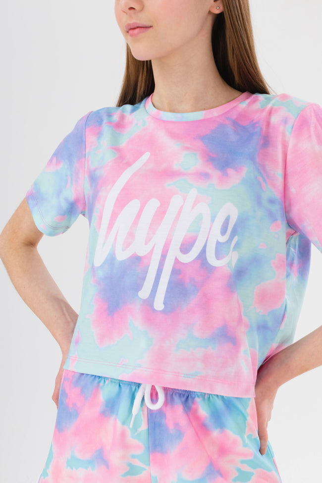 HYPE GIRLS MULTI DREAM SMUDGE SCRIPT CROP T-SHIRT