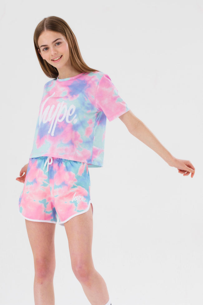 HYPE GIRLS MULTI DREAM SMUDGE SCRIPT CROP T-SHIRT