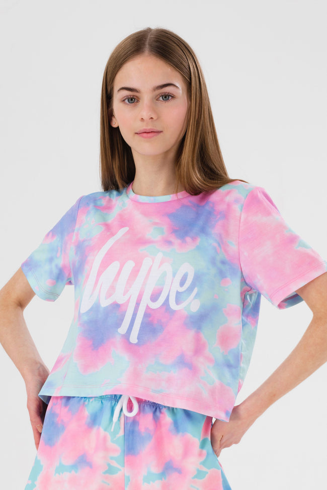 HYPE GIRLS MULTI DREAM SMUDGE SCRIPT CROP T-SHIRT