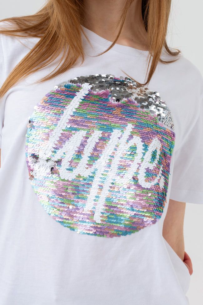 HYPE GIRLS WHITE DREAM SEQUIN CIRCLE T-SHIRT