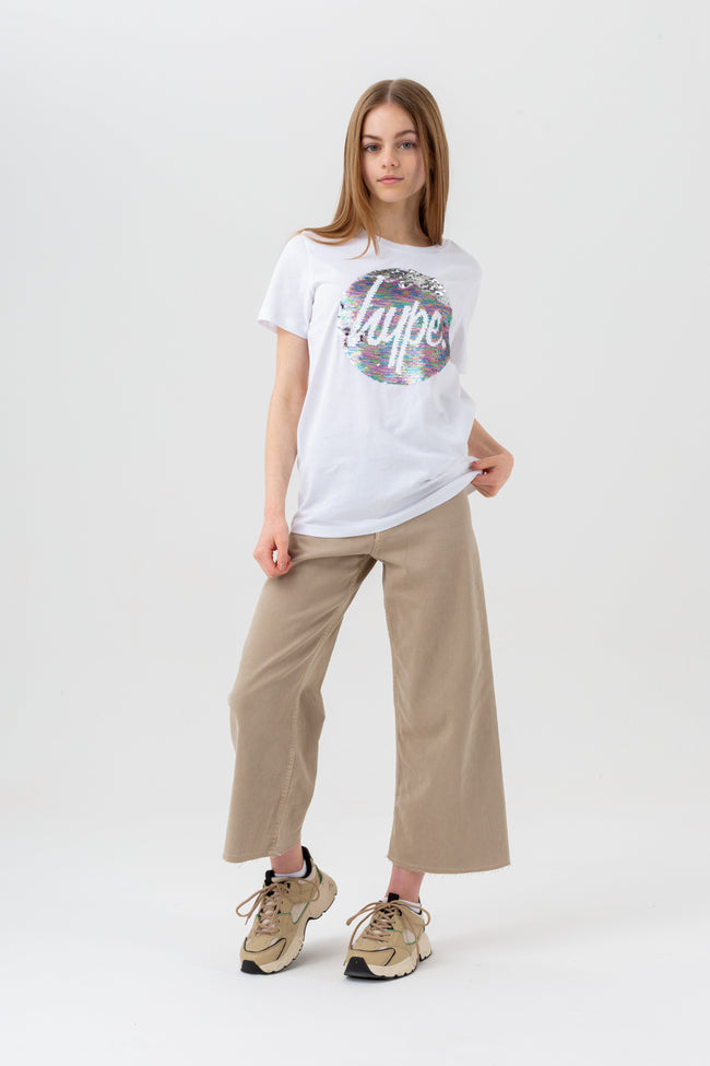 HYPE GIRLS WHITE DREAM SEQUIN CIRCLE T-SHIRT