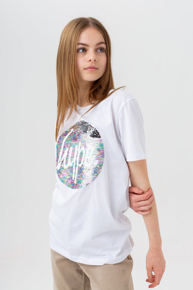 HYPE GIRLS WHITE DREAM SEQUIN CIRCLE T-SHIRT