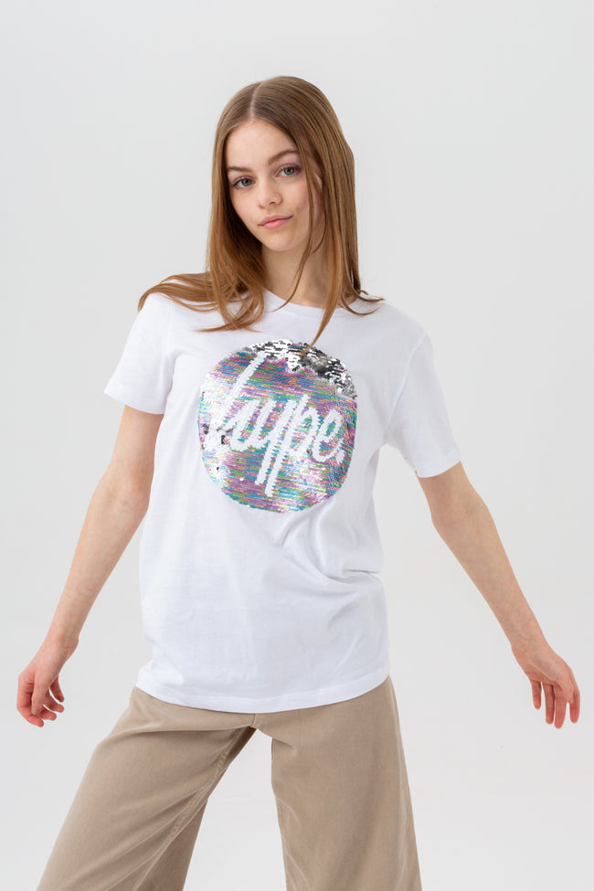 HYPE GIRLS WHITE DREAM SEQUIN CIRCLE T-SHIRT