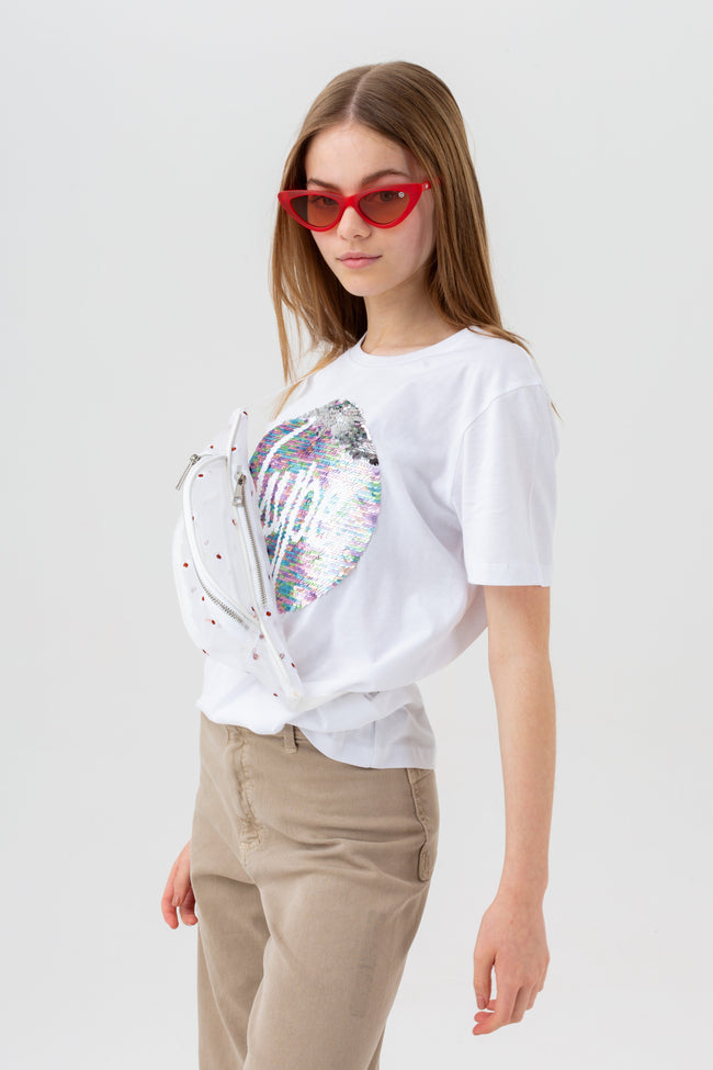 HYPE GIRLS WHITE DREAM SEQUIN CIRCLE T-SHIRT