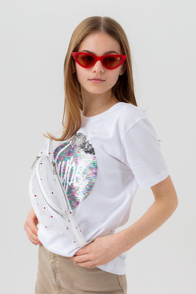 HYPE GIRLS WHITE DREAM SEQUIN CIRCLE T-SHIRT