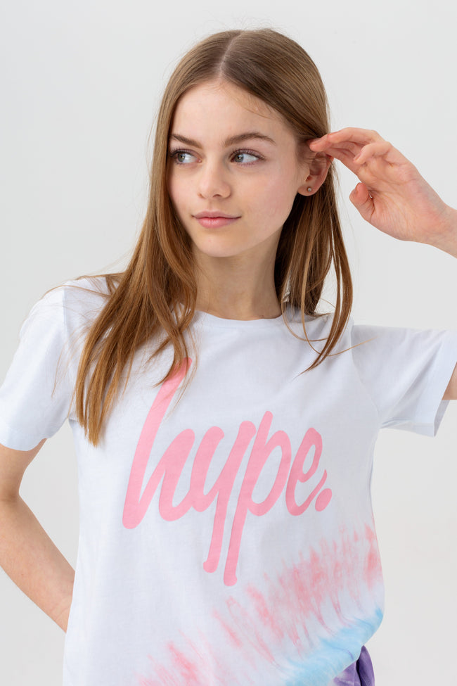 HYPE GIRLS WHITE BLUSH DYE SCRIPT T-SHIRT