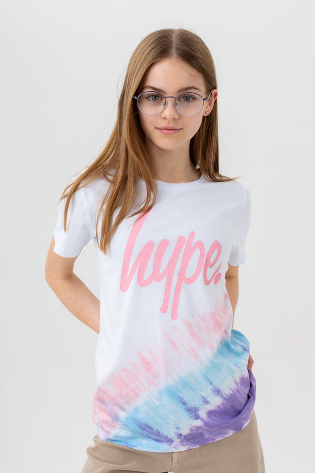 HYPE GIRLS WHITE BLUSH DYE SCRIPT T-SHIRT