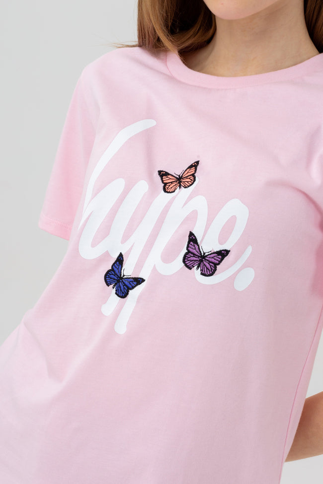 HYPE GIRLS PINK BUTTERFLY SCRIPT T-SHIRT