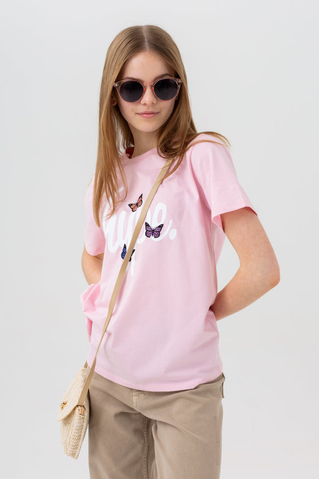 HYPE GIRLS PINK BUTTERFLY SCRIPT T-SHIRT