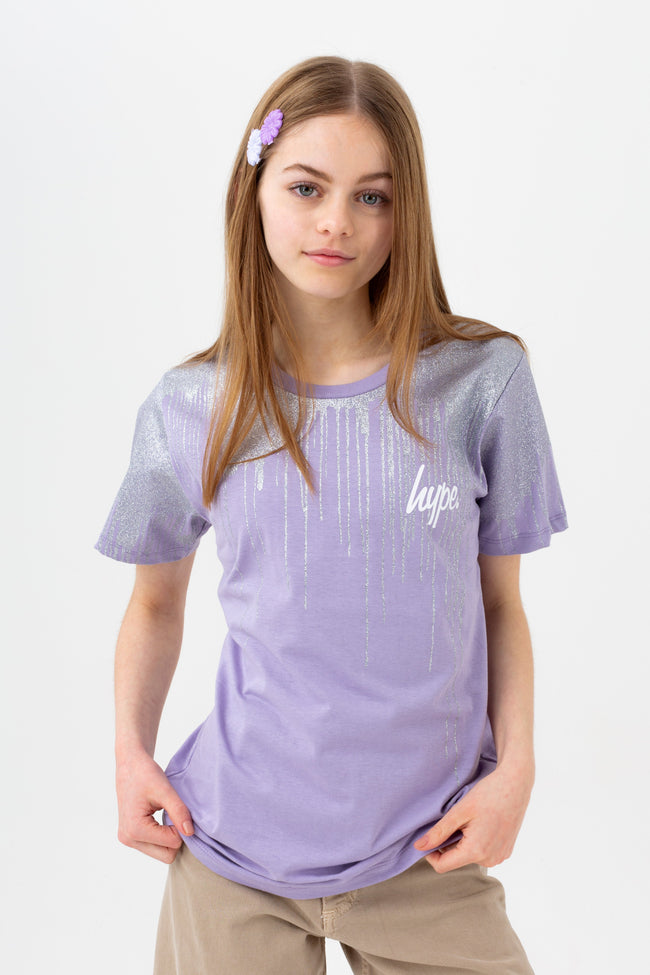 HYPE GIRLS ORCHID GLITTER DRIPS SCRIPT T-SHIRT