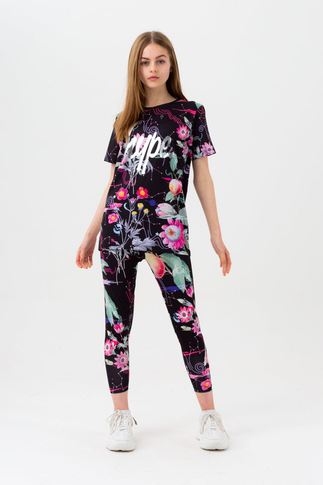 HYPE GIRLS BLACK MYSTIC FLOWER SCRIPT T-SHIRT