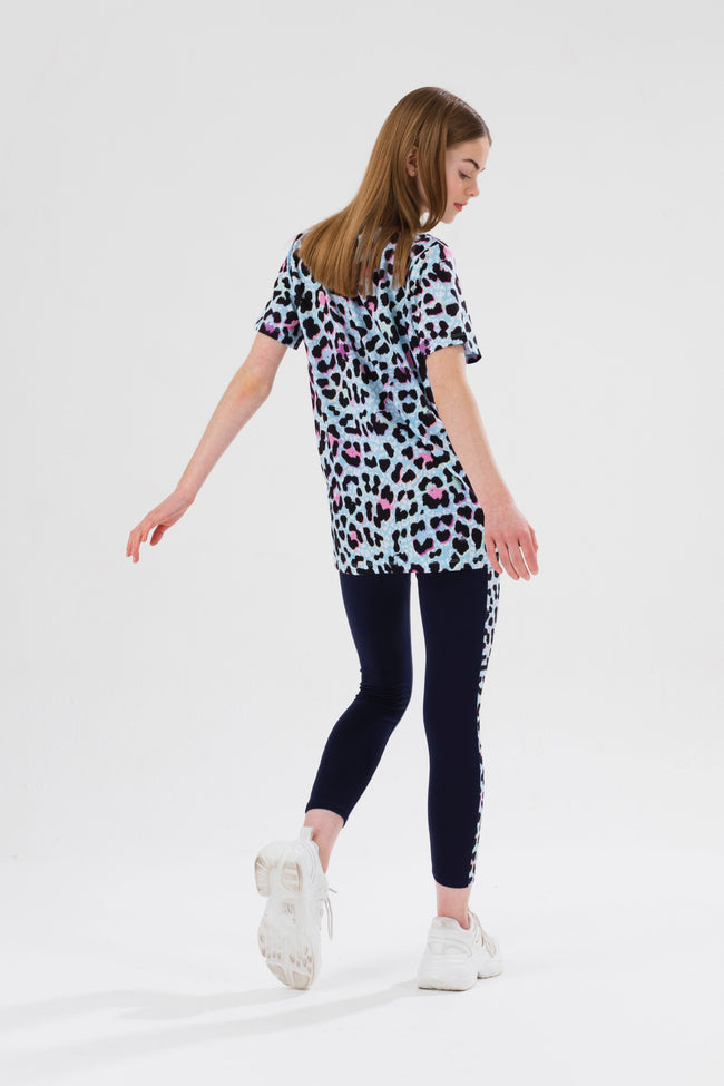 HYPE GIRLS BLUE ICE LEOPARD SCRIPT T-SHIRT