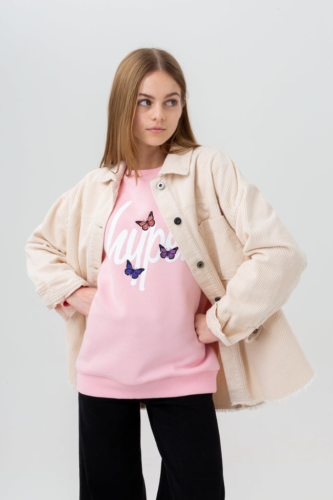 HYPE GIRLS PINK BUTTERFLY SCRIPT CREW NECK