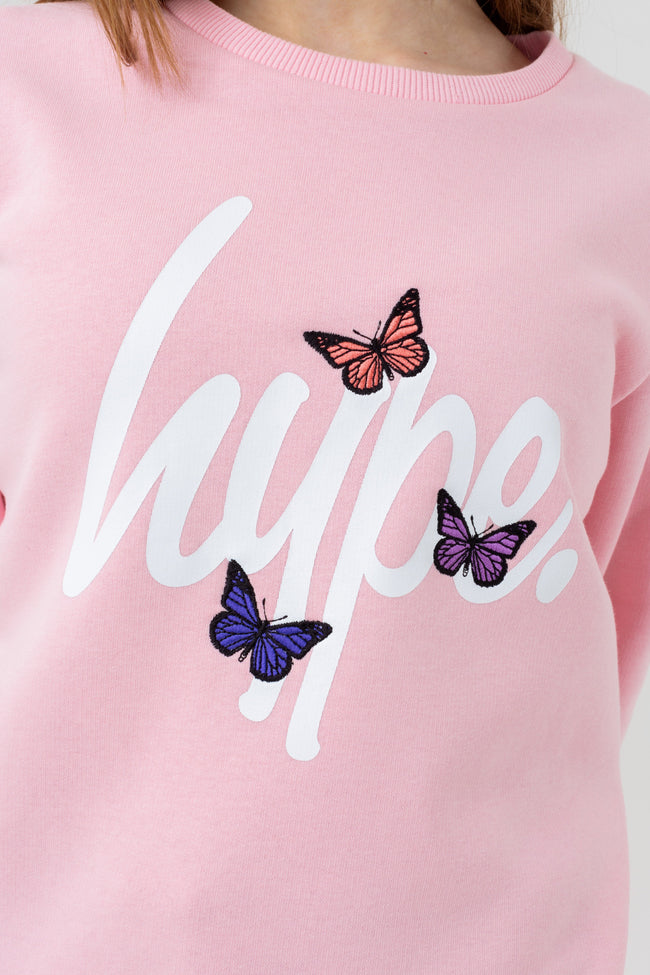 HYPE GIRLS PINK BUTTERFLY SCRIPT CREW NECK