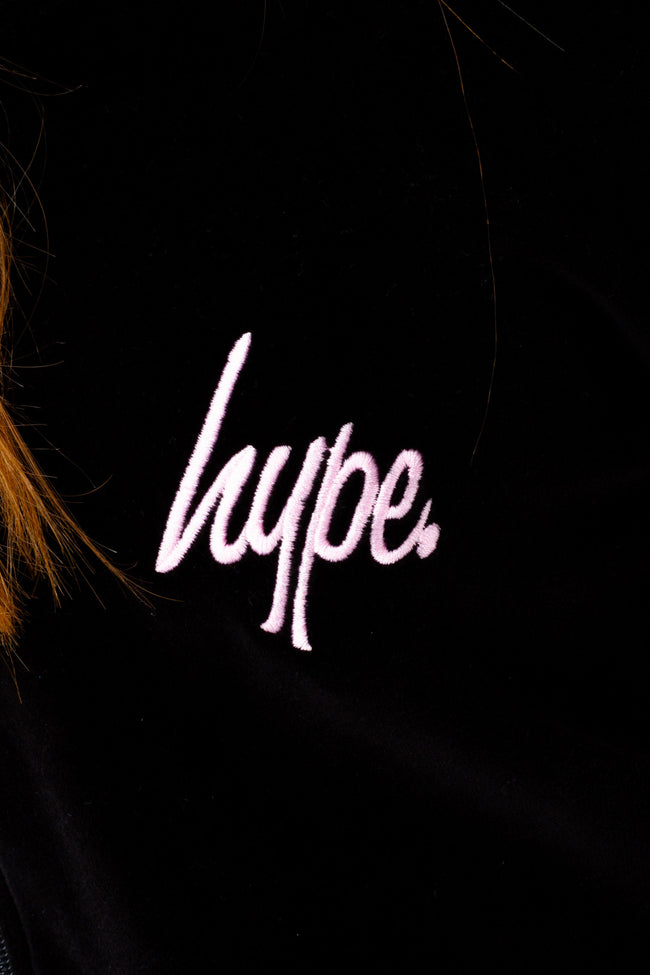 HYPE GIRLS BLACK VELOUR ZIP THROUGH HOODIE