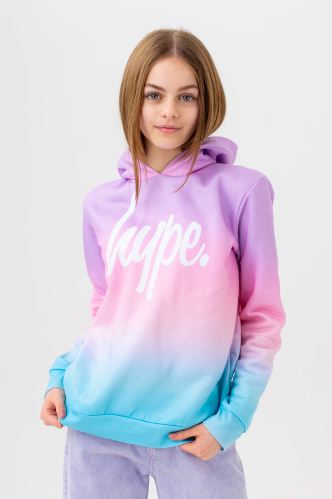 HYPE GIRLS MULTI MYKONOS FADE SCRIPT CROP HOODIE