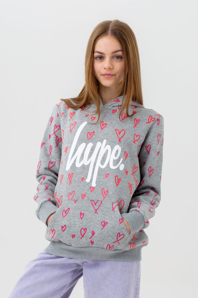 HYPE GIRLS GREY LOVE SCRIPT HOODIE