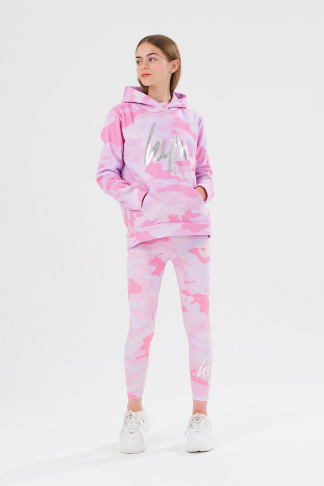 HYPE GIRLS PINK CAMO SCRIPT HOODIE