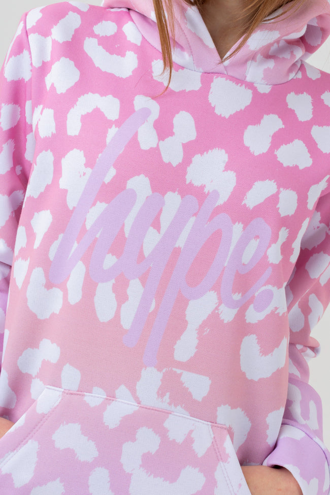 HYPE GIRLS PINK LEOPARD FADE SCRIPT HOODIE