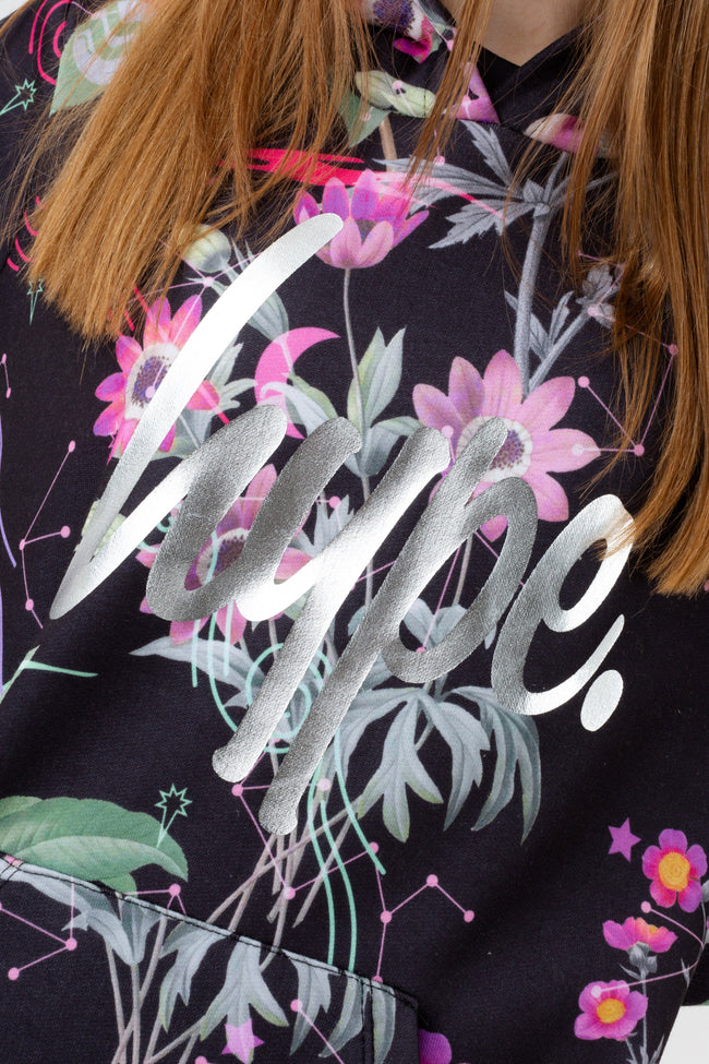 HYPE GIRLS BLACK MYSTIC FLOWER SCRIPT HOODIE