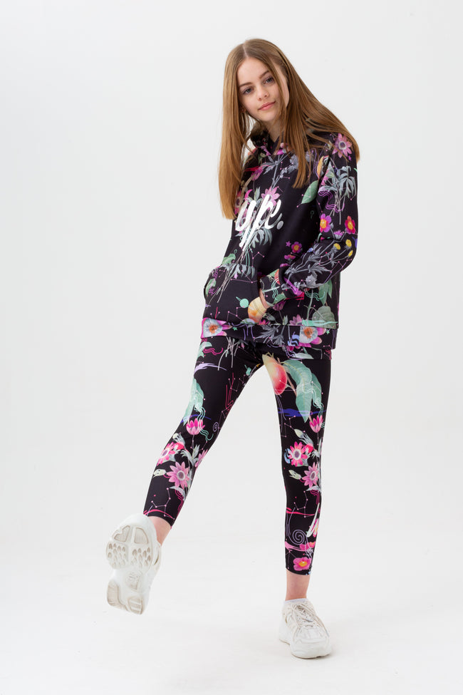 HYPE GIRLS BLACK MYSTIC FLOWER SCRIPT HOODIE