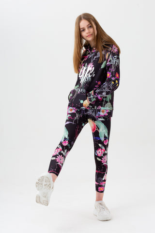 HYPE GIRLS BLACK MYSTIC FLOWER SCRIPT HOODIE