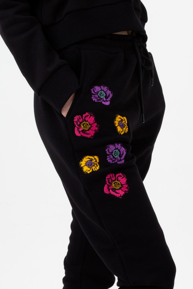 HYPE GIRLS BLACK FLOWER PATCH SCRIPT JOGGERS