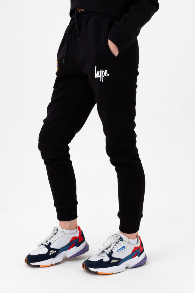 HYPE GIRLS BLACK FLOWER PATCH SCRIPT JOGGERS