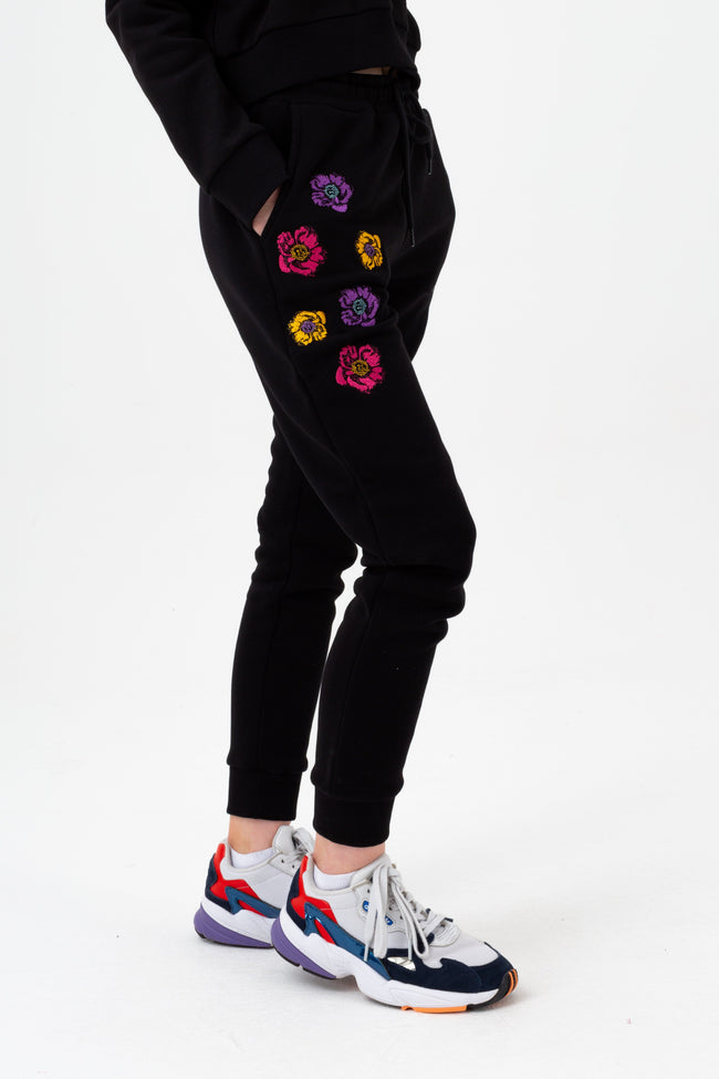 HYPE GIRLS BLACK FLOWER PATCH SCRIPT JOGGERS