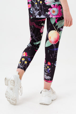 HYPE GIRLS BLACK MYSTIC FLOWER SCRIPT LEGGINGS