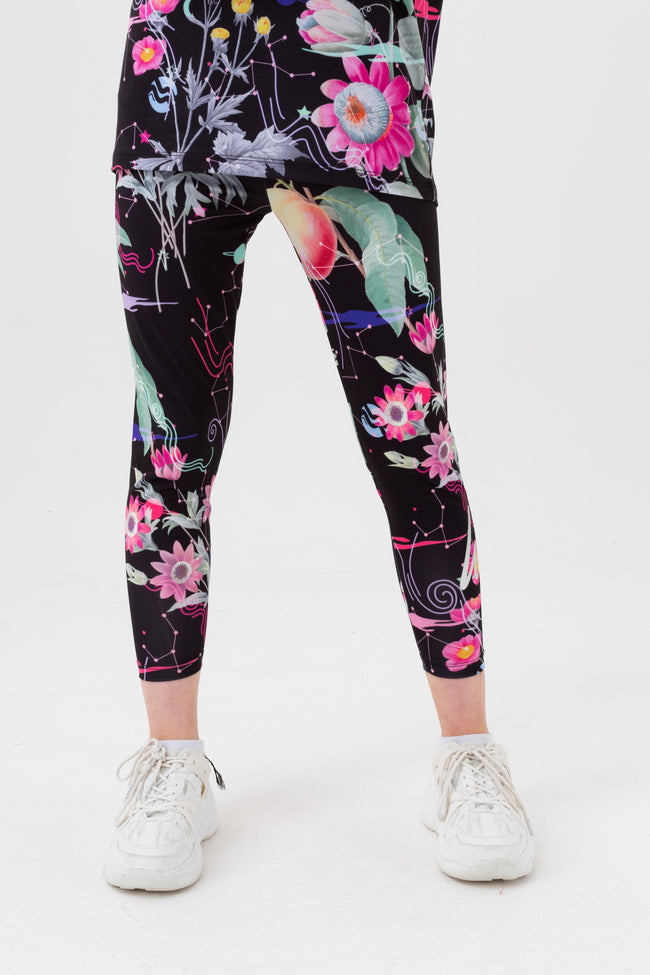 HYPE GIRLS BLACK MYSTIC FLOWER SCRIPT LEGGINGS