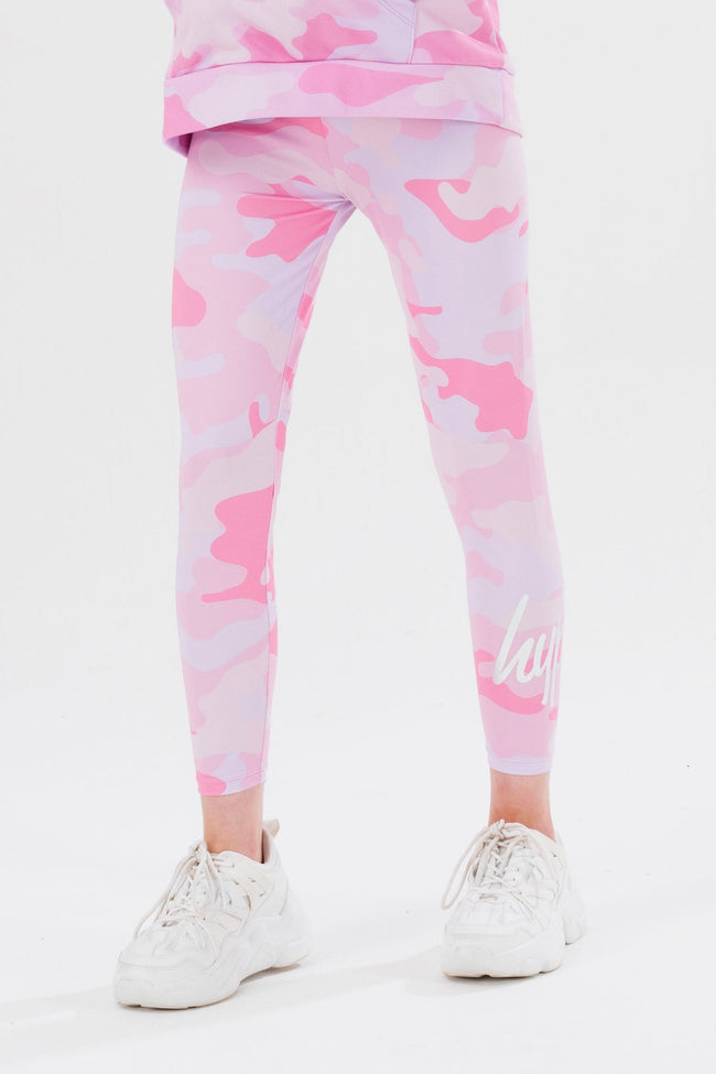 HYPE GIRLS PINK CAMO SCRIPT LEGGINGS