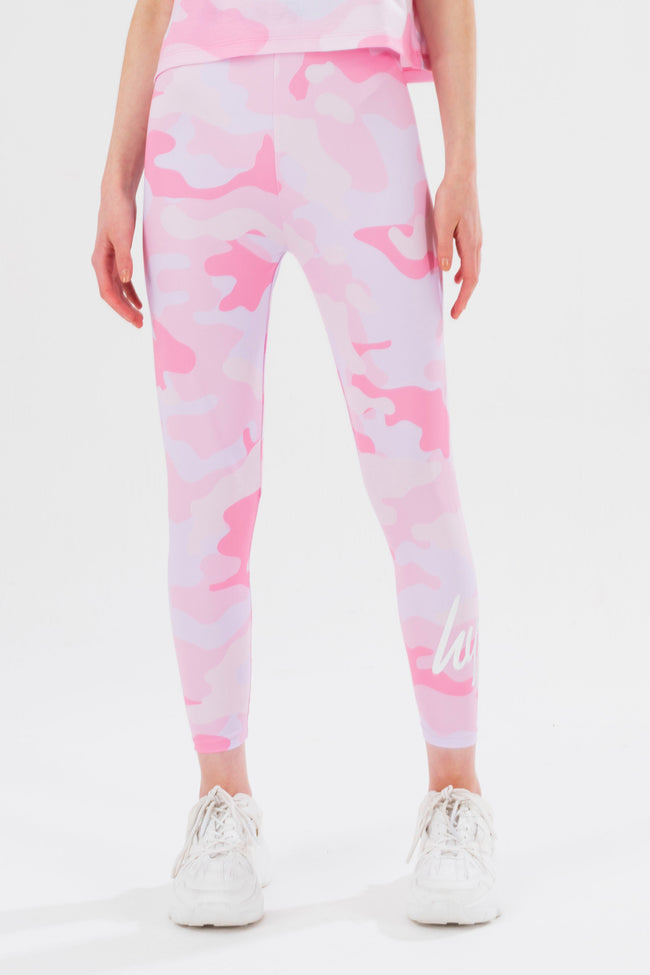 HYPE GIRLS PINK CAMO SCRIPT LEGGINGS