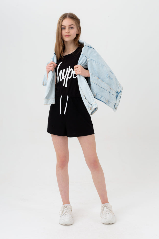 HYPE GIRLS BLACK SCRIPT PLAYSUIT