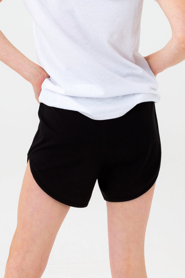 HYPE GIRLS BLACK SCRIPT RUNNER SHORTS