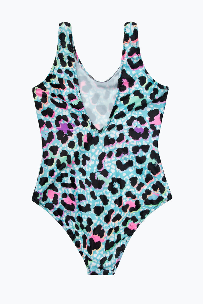 HYPE GIRLS BLUE ICE LEOPARD SCRIPT SWIMSUIT