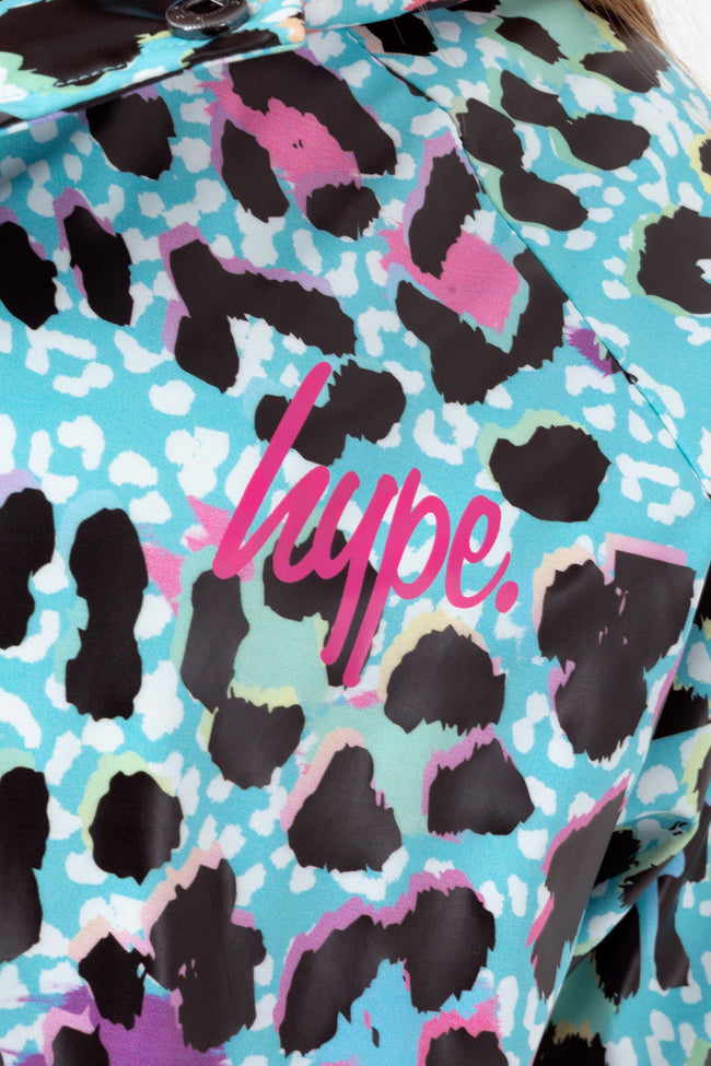 HYPE GIRLS BLUE ICE LEOPARD SCRIPT RAINCOAT