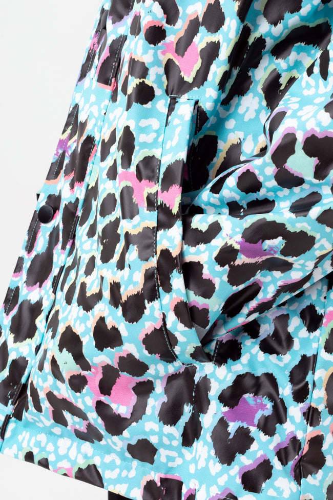 HYPE GIRLS BLUE ICE LEOPARD SCRIPT RAINCOAT