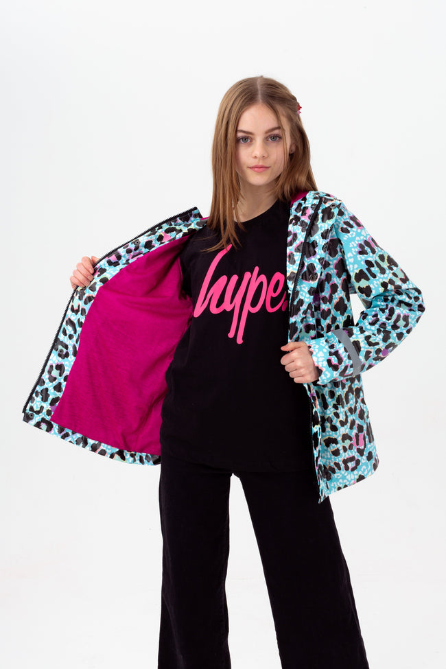 HYPE GIRLS BLUE ICE LEOPARD SCRIPT RAINCOAT