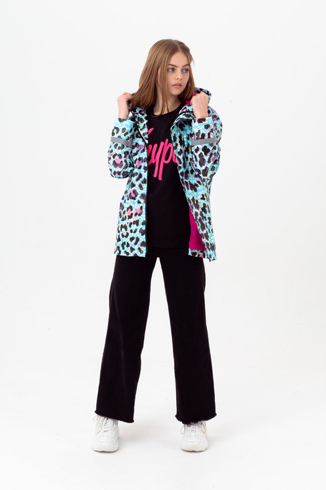 HYPE GIRLS BLUE ICE LEOPARD SCRIPT RAINCOAT