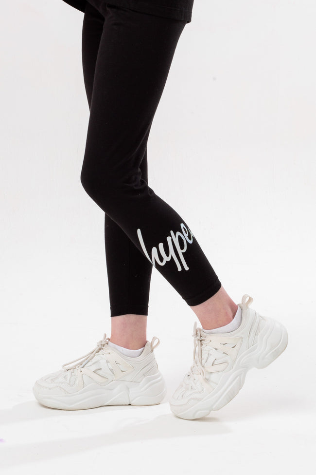 HYPE GIRLS BLACK IRIDESCENT SCRIPT TEE AND LEGGINGS SET