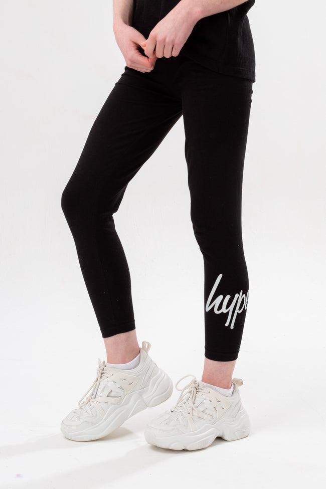 HYPE GIRLS BLACK IRIDESCENT SCRIPT TEE AND LEGGINGS SET