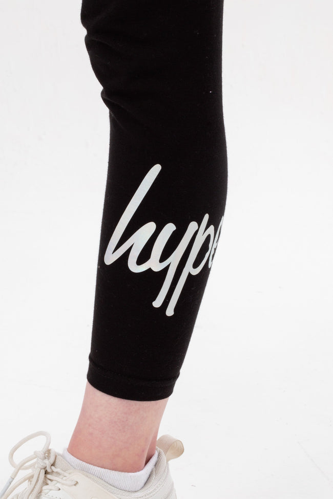 HYPE GIRLS BLACK IRIDESCENT SCRIPT TEE AND LEGGINGS SET