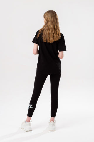 HYPE GIRLS BLACK IRIDESCENT SCRIPT TEE AND LEGGINGS SET