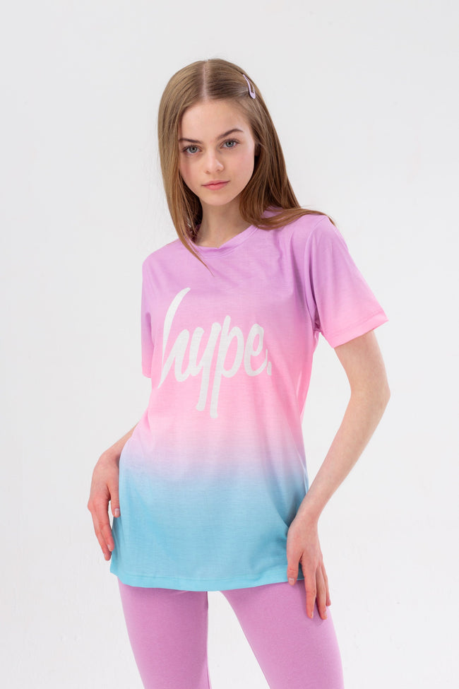 HYPE GIRLS MULTI MYKONOS FADE SCRIPT TEE AND LEGGINGS SET