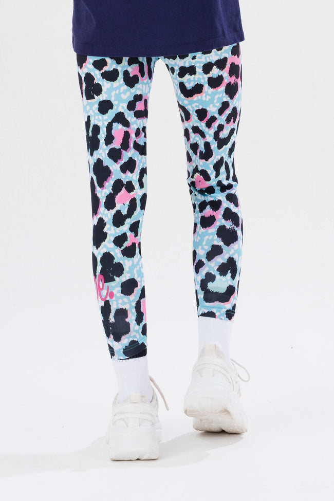 HYPE GIRLS BLUE ICE LEOPARD SCRIPT TEE AND LEGGINGS SET